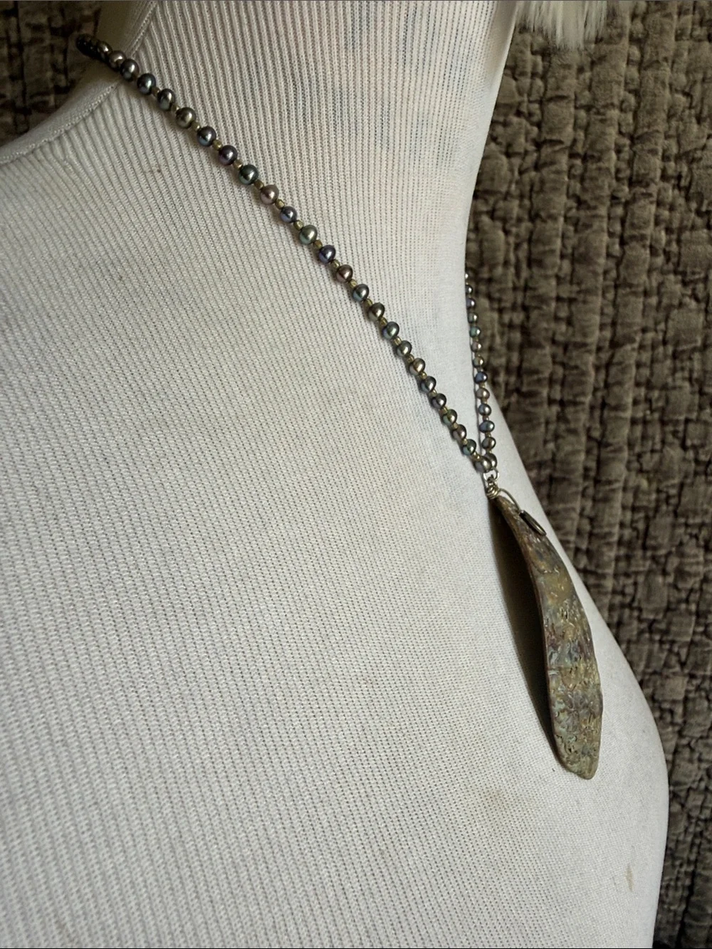 Abalone Shell Pendant Necklace - Iridescent Green with the real Silver Angel.
